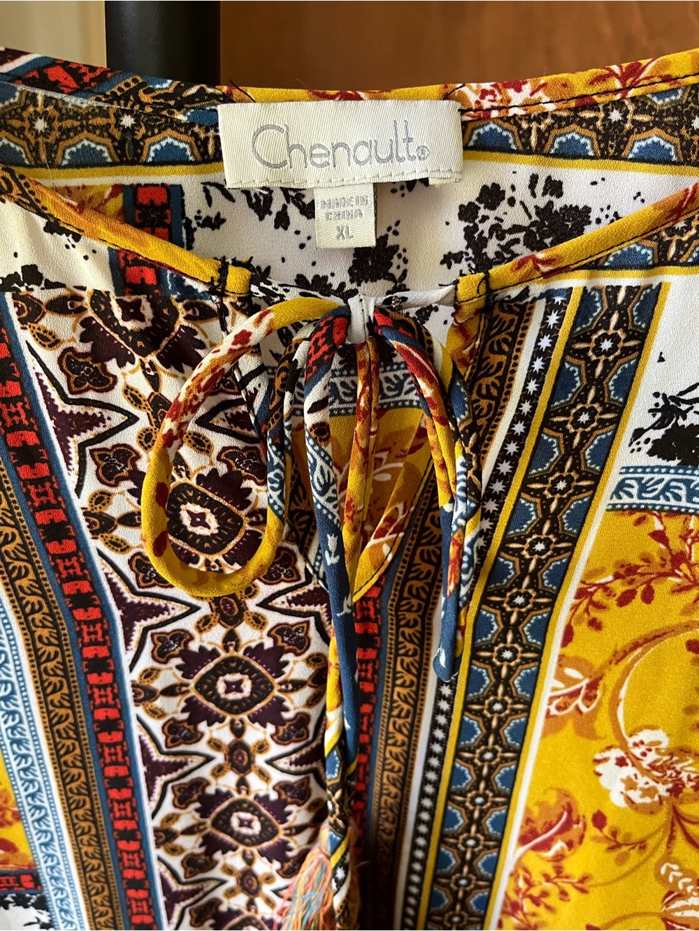 Chenault Yellow Multi-Print Boho Tie-Front Top - Picture 3 of 6